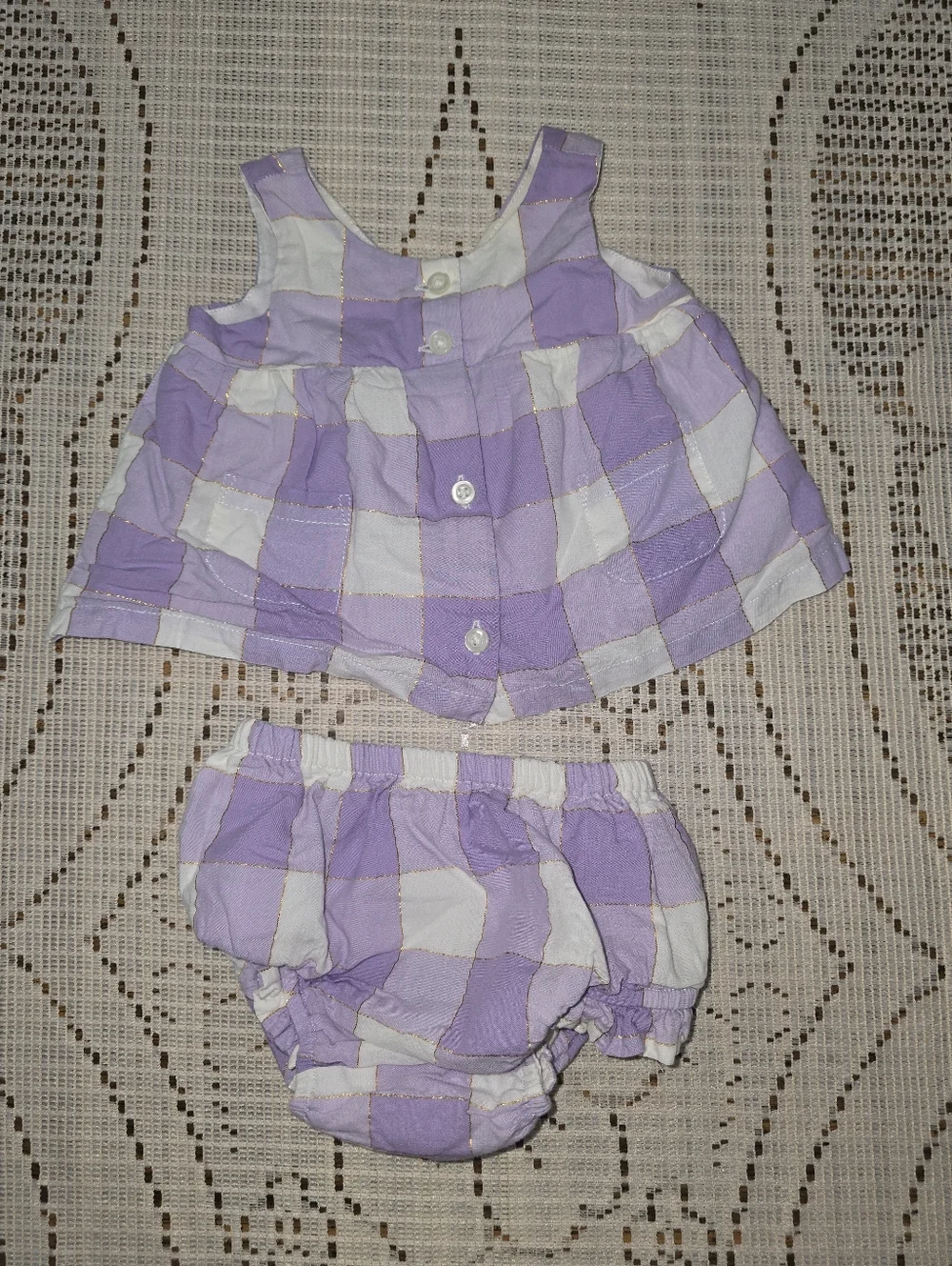 GAP Lilac and White Check Dress And Diaper Cover Set